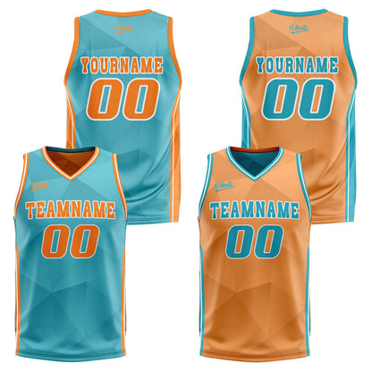 Custom Cyan Orange Reversible Basketball Suit for Adults and Kids Personalized Jersey