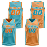 Custom Cyan Orange Reversible Basketball Suit for Adults and Kids Personalized Jersey