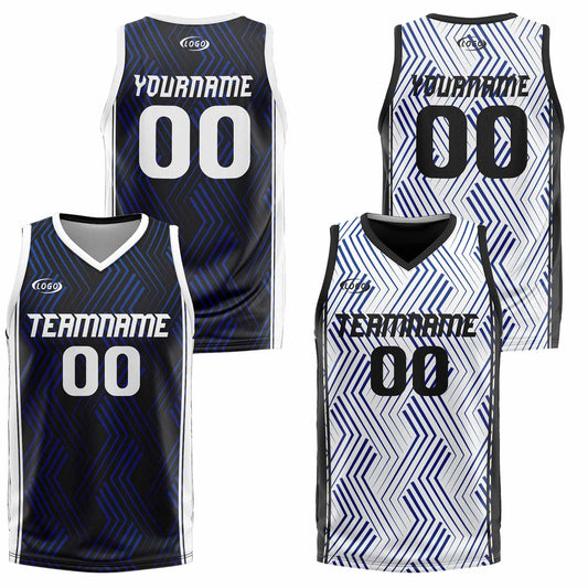 Custom Black White Reversible Basketball Suit for Adults and Kids Personalized Jersey