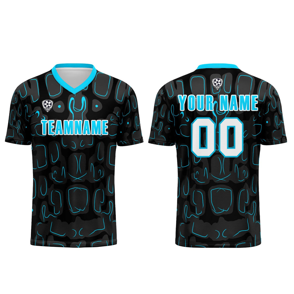 Custom Black Blue Cyan Soccer Uniform Jersey Kids Adults Personalized Set Jersey Shirt