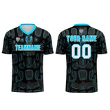 Custom Black Blue Cyan Soccer Uniform Jersey Kids Adults Personalized Set Jersey Shirt