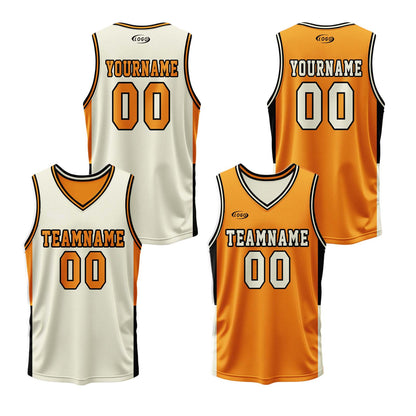 Custom Cream Orange Reversible Basketball Suit for Adults and Kids Personalized Jersey