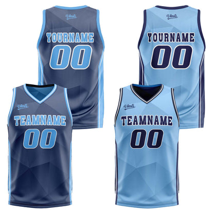 Custom Navy Light Blue Reversible Basketball Suit for Adults and Kids Personalized Jersey