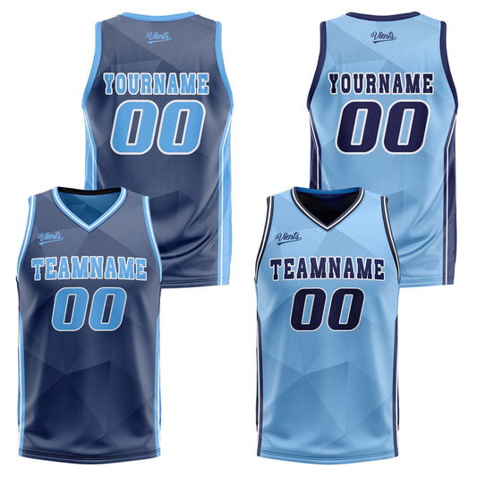 Custom Navy Light Blue Reversible Basketball Suit for Adults and Kids Personalized Jersey