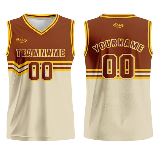 Custom Brown Beige Yellow Basketball Jersey Uniform Suit Printed Your Logo Name Number