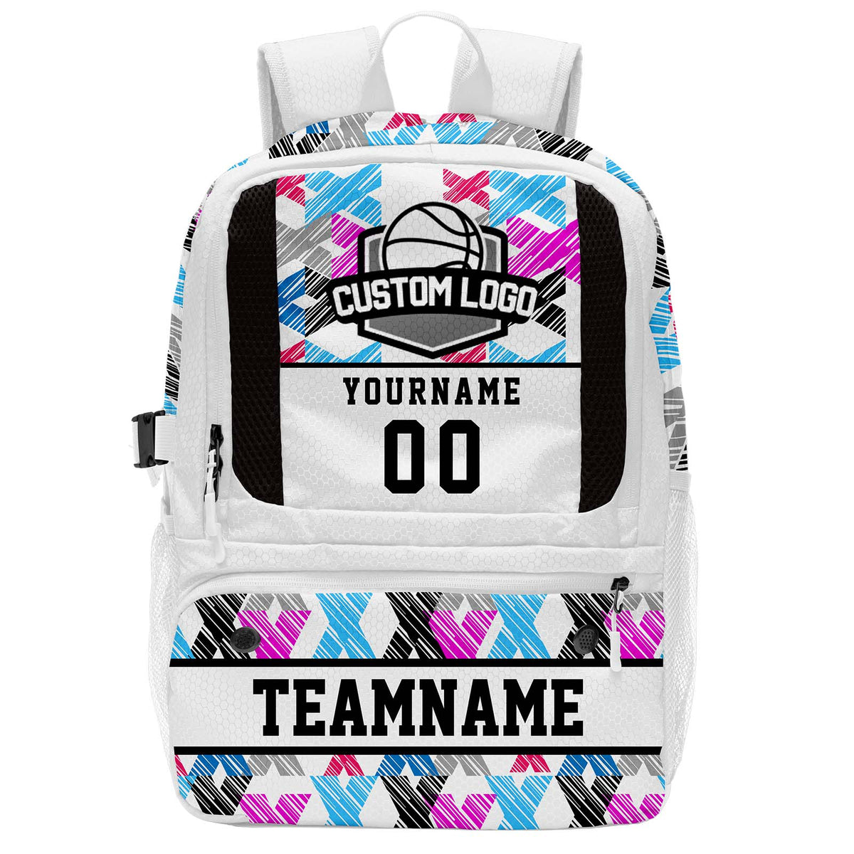 Custom White Basketball Soccer Backpack Personalized Player Names - Numbers & Team Logo #150-BP-0914-0026