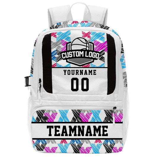 Custom White Basketball Soccer Backpack Personalized Player Names - Numbers & Team Logo #150-BP-0914-0026