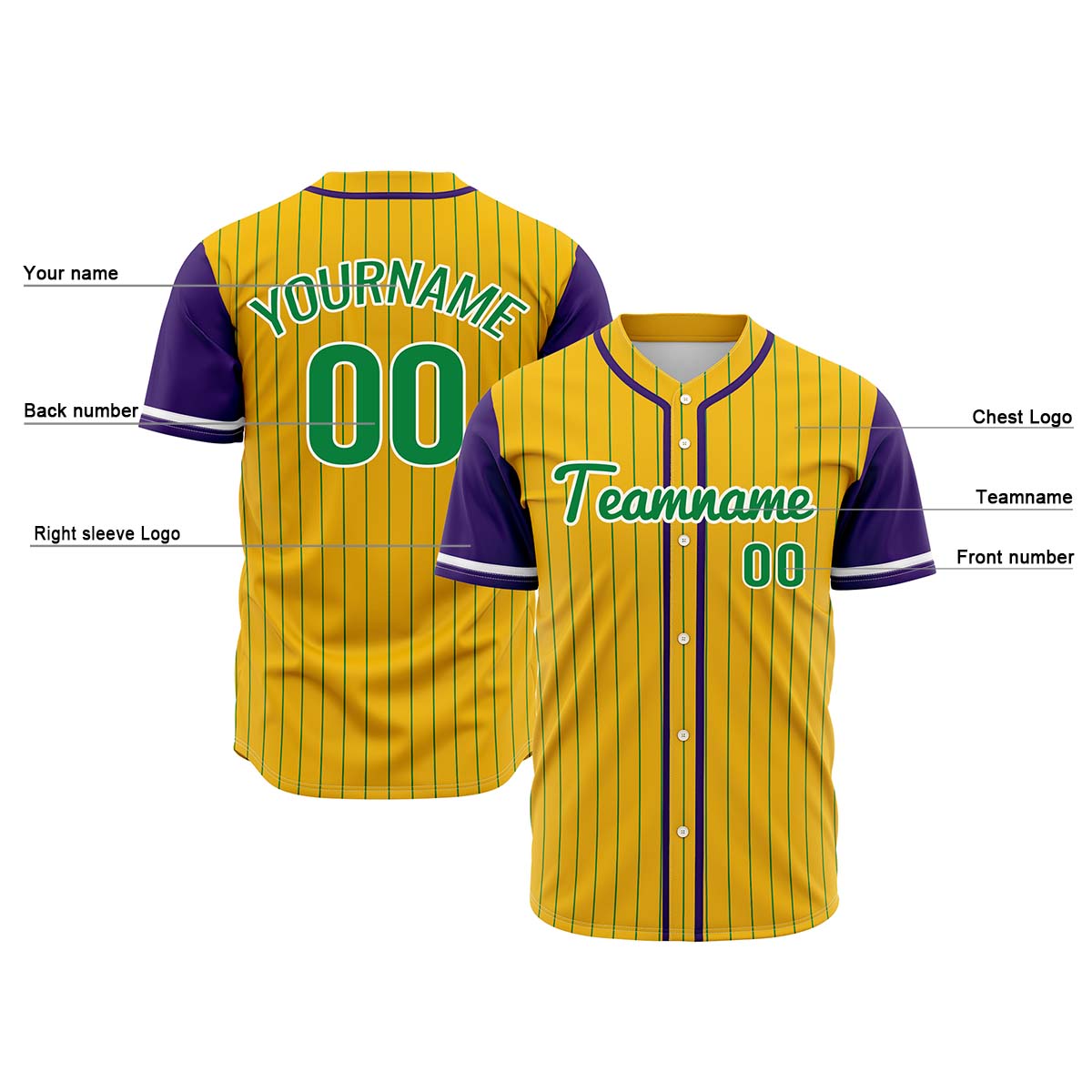 Custom Yellow Purple Hip Hop Baseball Jersey Stitched Printed - Personalized Name Number Shirts #BB-0919-0099
