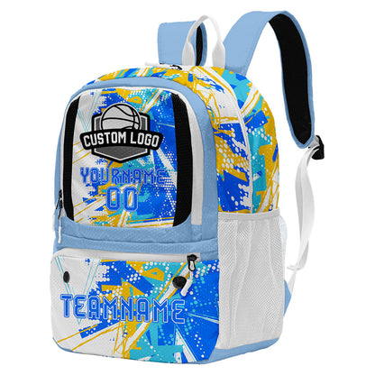 Custom Blue White Yellow Basketball Soccer Backpack Personalized Player Names Numbers Team Logo #BB-0919-0007