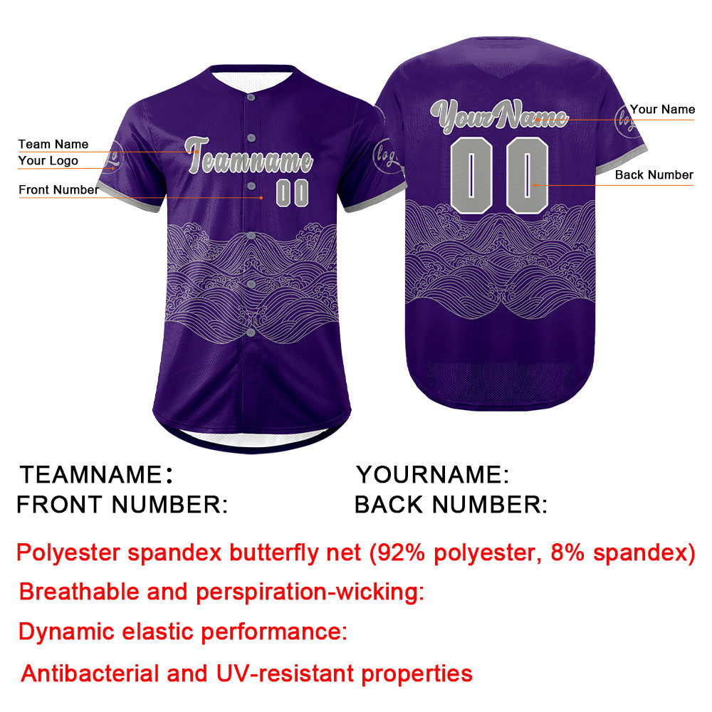 Custom Purple Grey Baseball Jersey Personalized Gradient Team Uniforms Shirt with Name Number