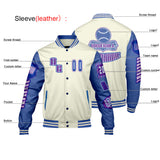 Custom White Blue Purple Letterman Varsity Jacket Personalized Embroidery Printing
