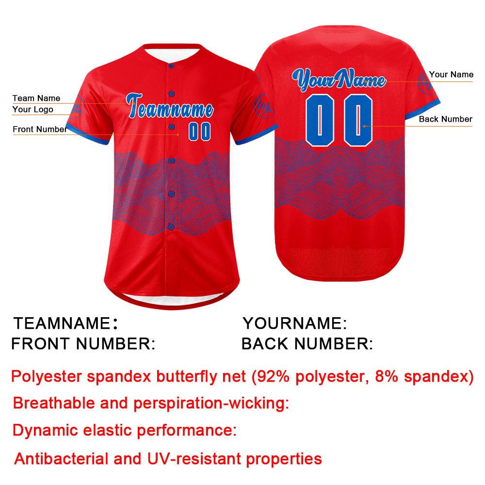 Custom Red Blue Baseball Jersey Personalized Gradient Team Uniforms Shirt with Name Number
