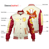 Custom White Red Letterman Varsity Jacket Personalized Embroidery Printing