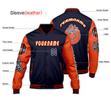 Custom Navy Orange Letterman Varsity Jacket Personalized Embroidery Printing