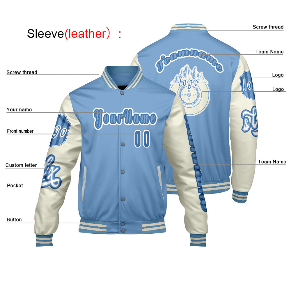 Custom Blue White Letterman Varsity Jacket Personalized Embroidery Printing