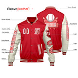 Custom Red White Letterman Varsity Jacket Personalized Embroidery Printing