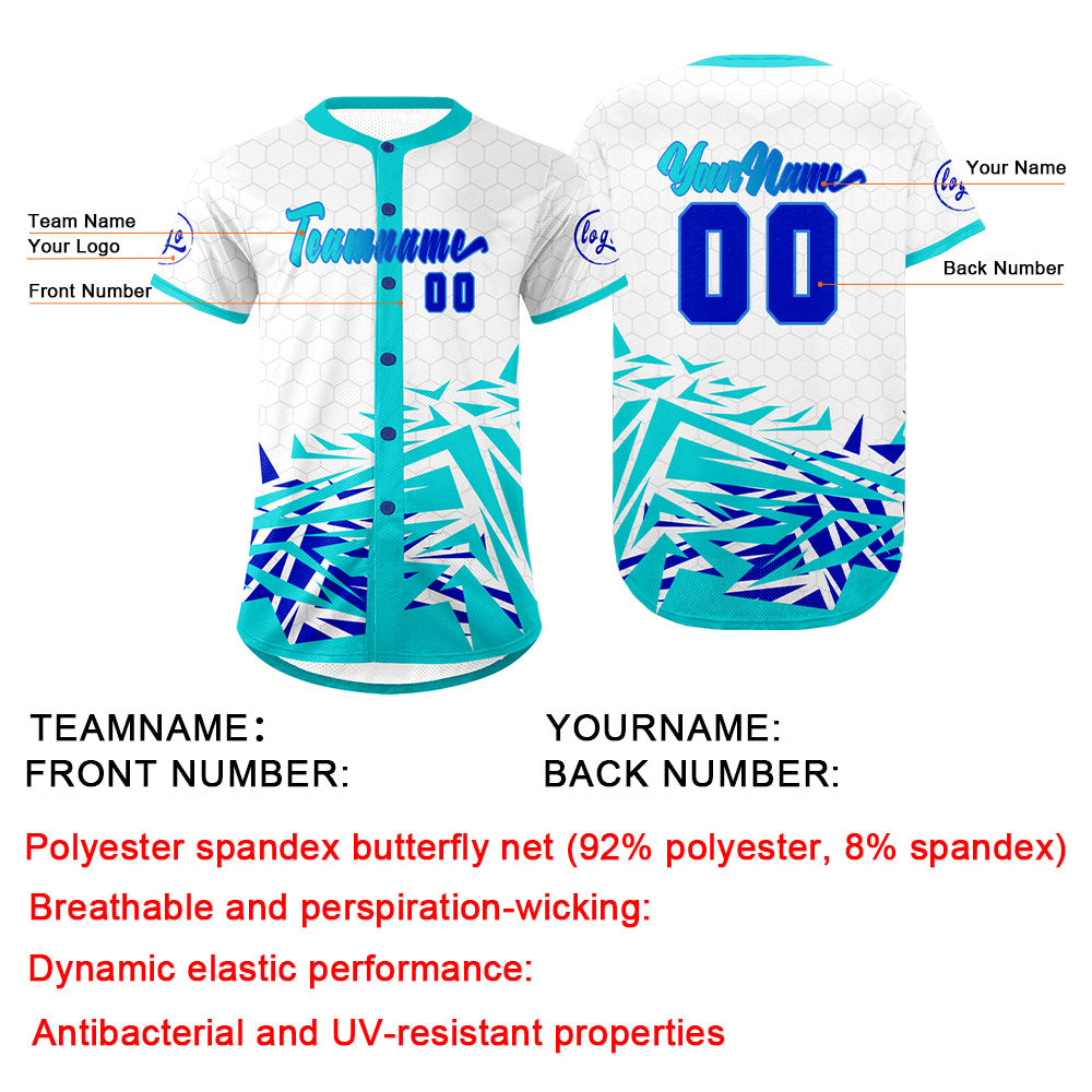 Custom White Cyan Baseball Jersey Personalized Gradient Team Uniforms Shirt with Name Number