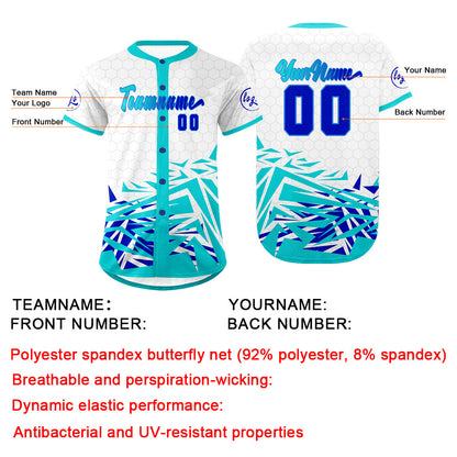Custom White Cyan Baseball Jersey Personalized Gradient Team Uniforms Shirt with Name Number