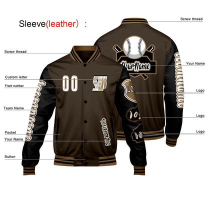 Custom Brown Black Letterman Varsity Jacket Personalized Embroidery Printing