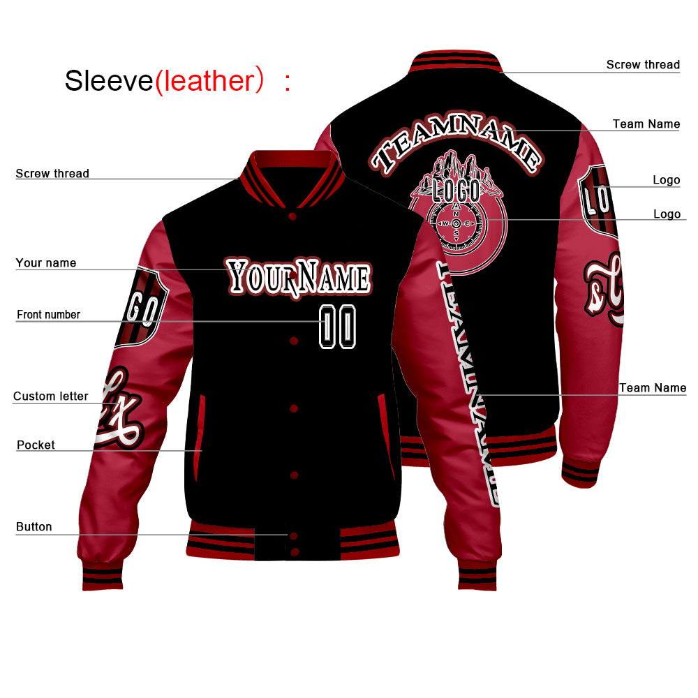 Custom Black Red Letterman Varsity Jacket Personalized Embroidery Printing