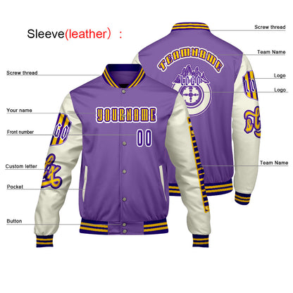 Custom Purple White  Letterman Varsity Jacket Personalized Embroidery Printing