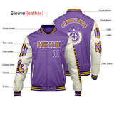 Custom Purple White  Letterman Varsity Jacket Personalized Embroidery Printing