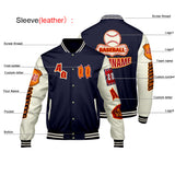 Custom Navy Orange Letterman Varsity Jacket Personalized Embroidery Printing