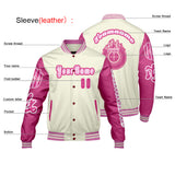 Custom White Pink Letterman Varsity Jacket Personalized Embroidery Printing
