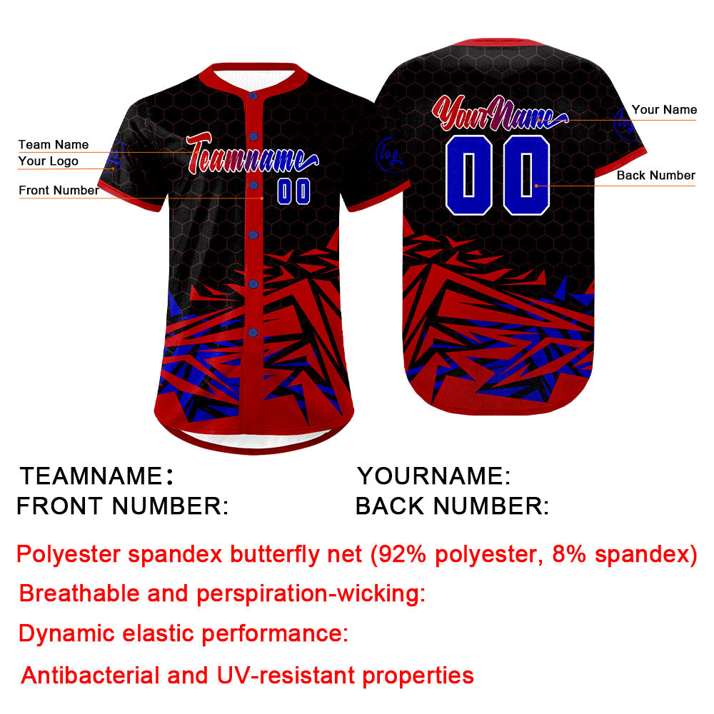 Custom Red Blue Baseball Jersey Personalized Gradient Team Uniforms Shirt with Name Number