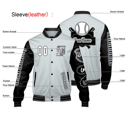 Custom Grey Black Letterman Varsity Jacket Personalized Embroidery Printing