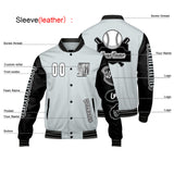 Custom Grey Black Letterman Varsity Jacket Personalized Embroidery Printing