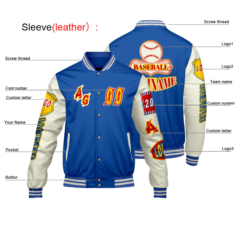 Custom Blue Yellow Letterman Varsity Jacket Personalized Embroidery Printing
