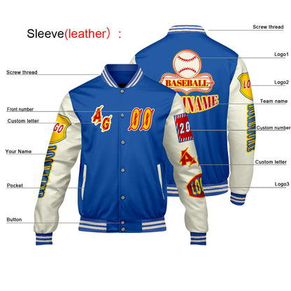 Custom Blue Yellow Letterman Varsity Jacket Personalized Embroidery Printing
