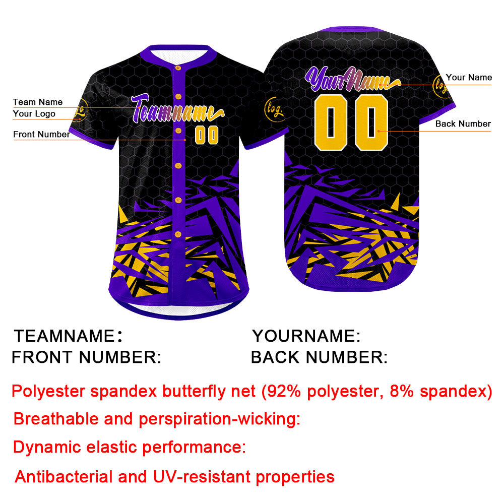 Custom Black Purple Baseball Jersey Personalized Gradient Team Uniforms Shirt with Name Number