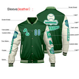Custom Green White Letterman Varsity Jacket Personalized Embroidery Printing