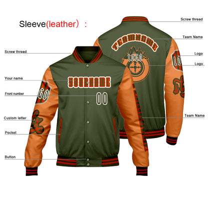 Custom Green Orange Letterman Varsity Jacket Personalized Embroidery Printing