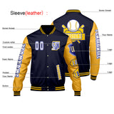 Custom Navy Yellow Letterman Varsity Jacket Personalized Embroidery Printing