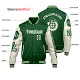 Custom Green White Letterman Varsity Jacket Personalized Embroidery Printing
