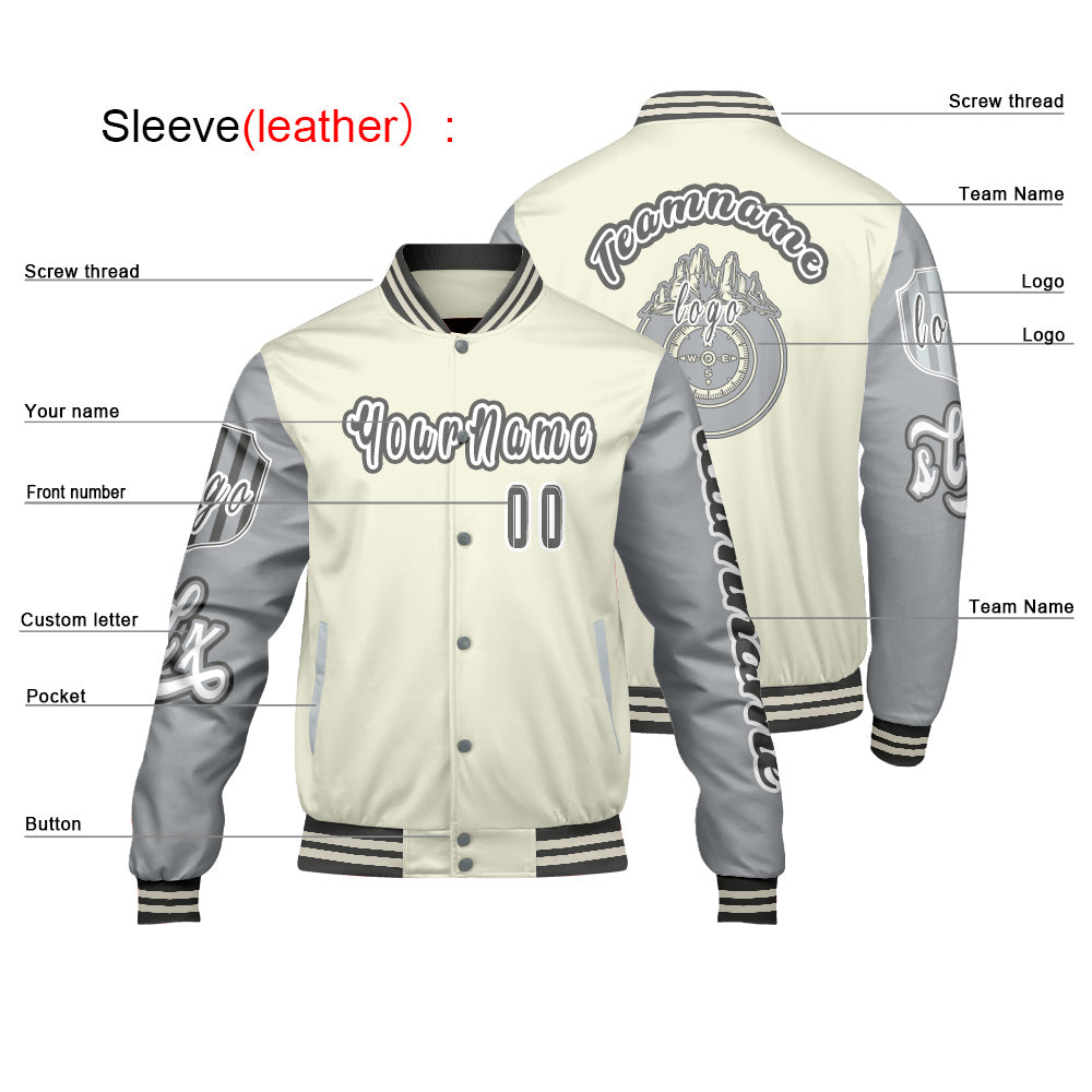 Custom White Grey Letterman Varsity Jacket Personalized Embroidery Printing