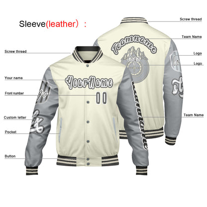 Custom White Grey Letterman Varsity Jacket Personalized Embroidery Printing
