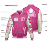 Custom Pink White Letterman Varsity Jacket Personalized Embroidery Printing