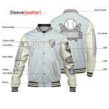 Custom Grey White Letterman Varsity Jacket Personalized Embroidery Printing
