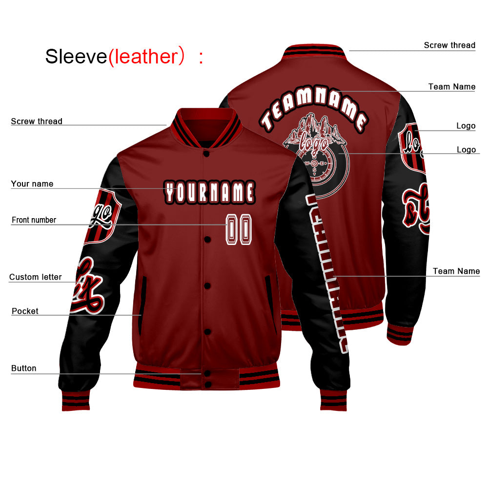 Custom Red Black Letterman Varsity Jacket Personalized Embroidery Printing