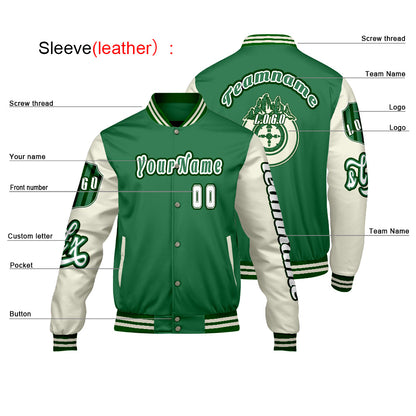 Custom Green White Letterman Varsity Jacket Personalized Embroidery Printing