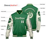Custom Green White Letterman Varsity Jacket Personalized Embroidery Printing