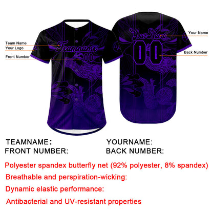 Custom Black Purple Baseball Jersey Personalized Gradient Team Uniforms Shirt with Name Number