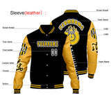 Custom Black Yellow Letterman Varsity Jacket Personalized Embroidery Printing