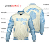 Custom White Blue Letterman Varsity Jacket Personalized Embroidery Printing