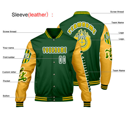 Custom Green Yellow Letterman Varsity Jacket Personalized Embroidery Printing