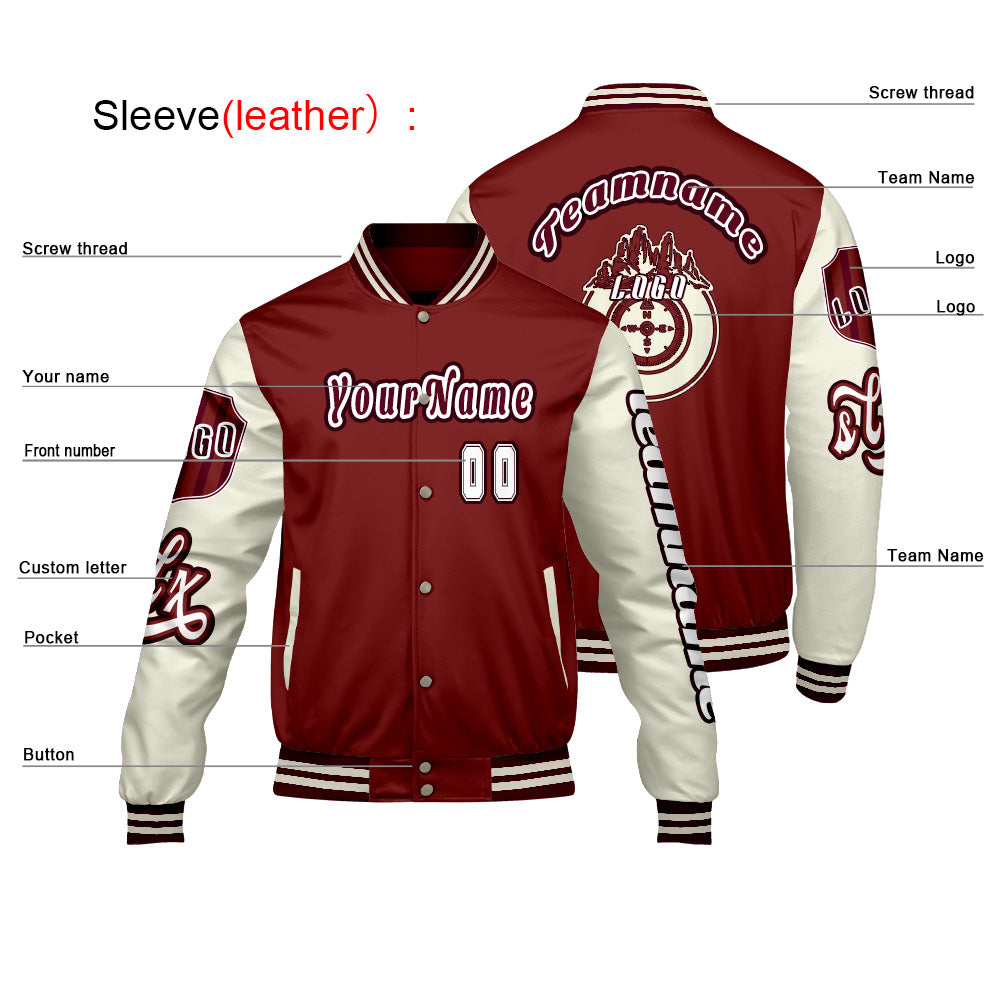 Custom Red White Letterman Varsity Jacket Personalized Embroidery Printing